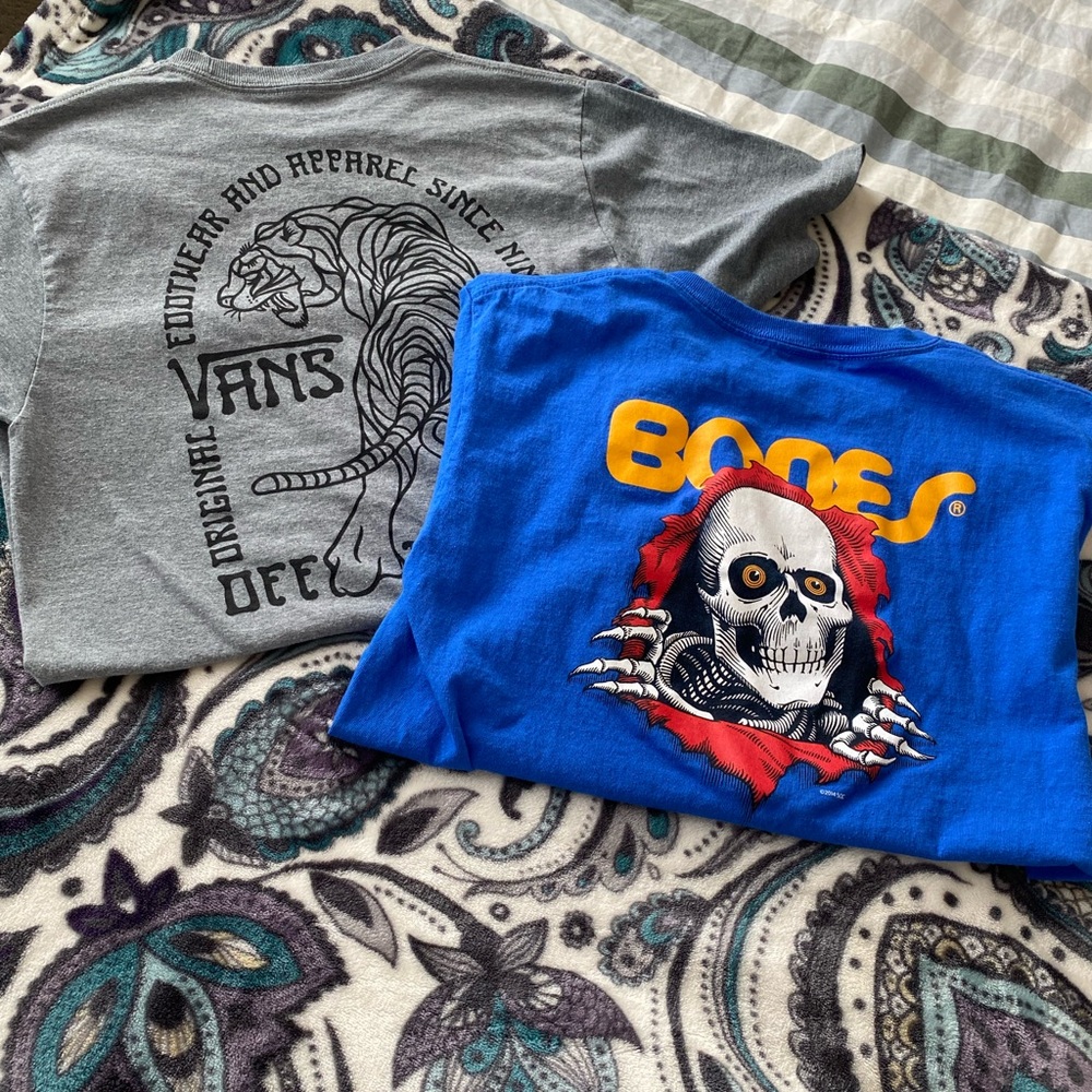 Vans Gray Graphic Tee and Bones Blue Graphic Tee - Boys t-shirts sold together!